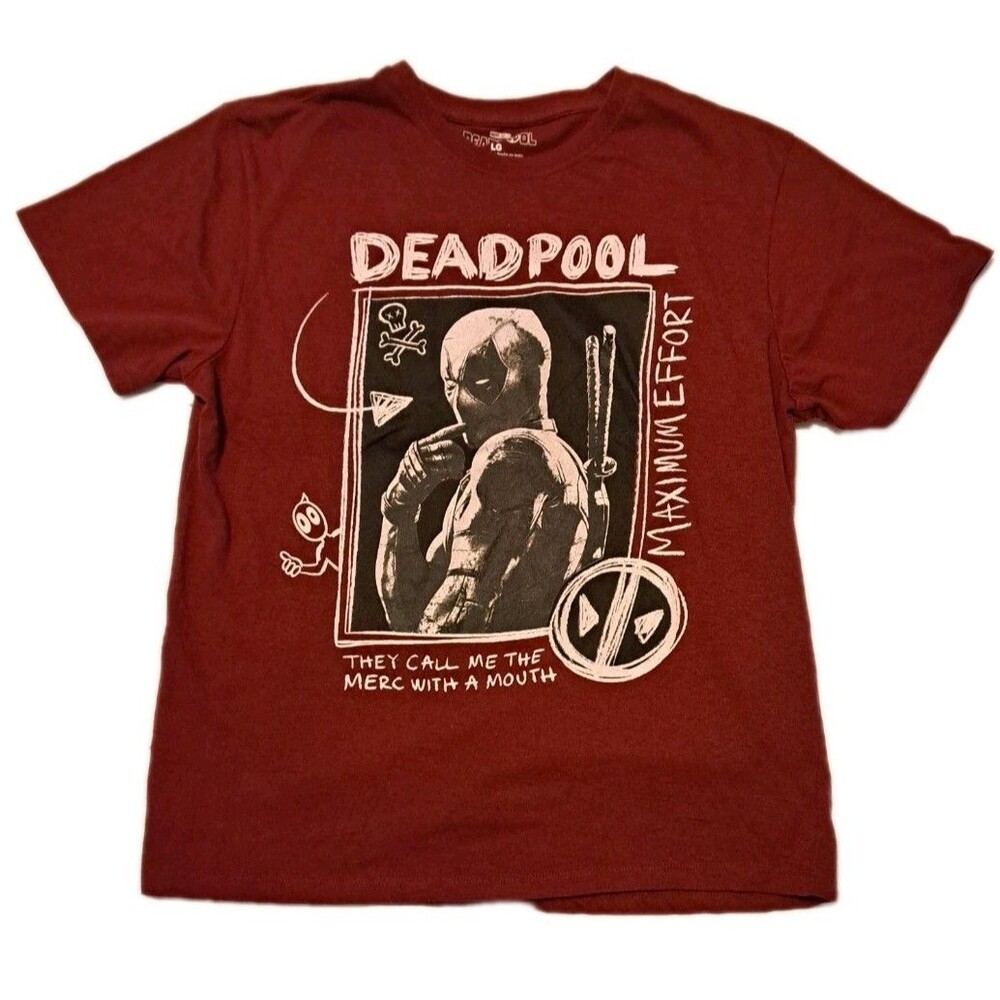 Marvel Deadpool Maximum Effort Men’s Large Red T-Shirt Cotton-Poly Blend MCU